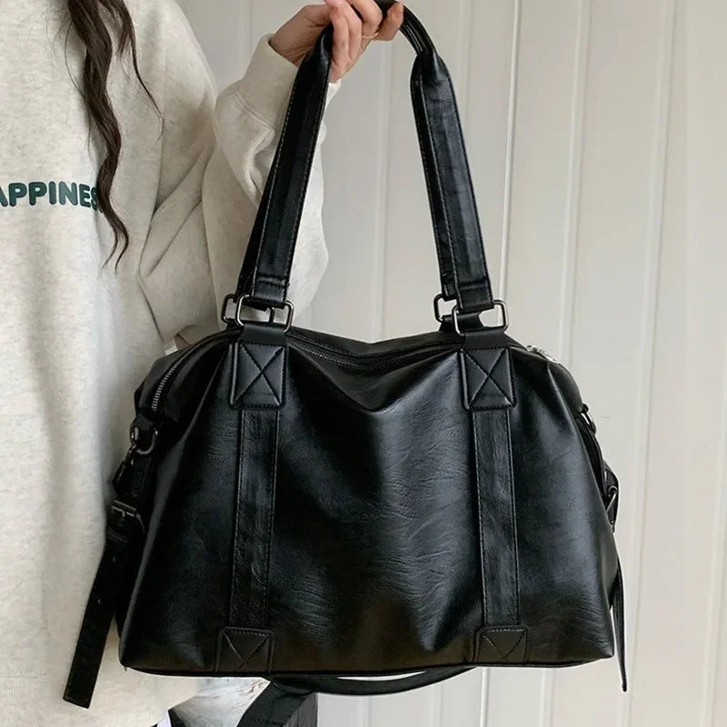 Faux Leather Shoulder Tote Bag – Large Handbag with Top Handles & Crossbody Strap