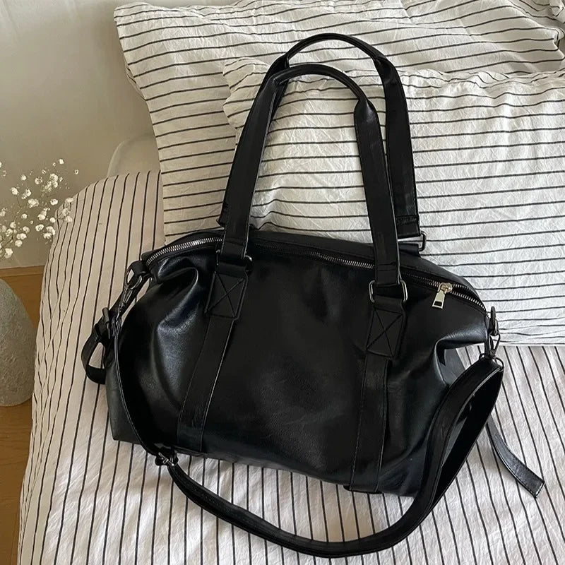 Faux Leather Shoulder Tote Bag – Large Handbag with Top Handles & Crossbody Strap