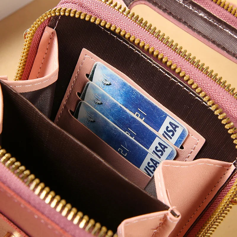 small faux leather crossbody wallet with touchscreen pocket