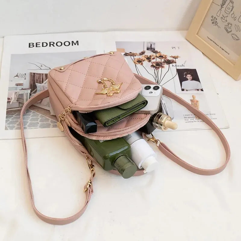 stylish faux leather mini backpack with diamond stitching