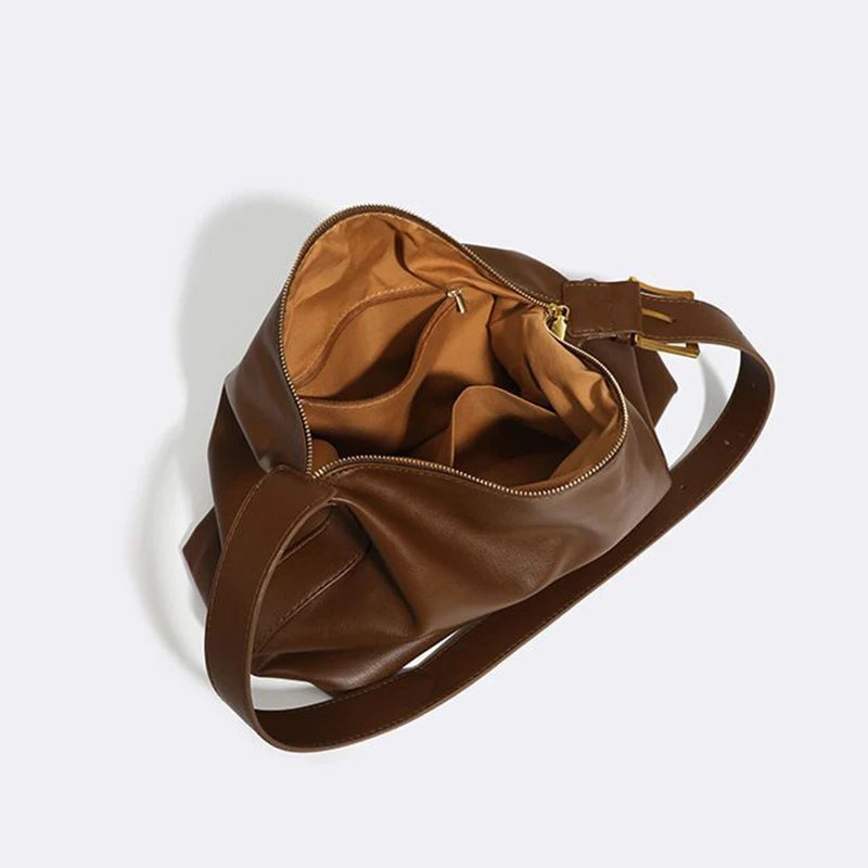 Soft Vegan Leather Shoulder Bag – Spacious Slouchy Tote with Inner Compartments