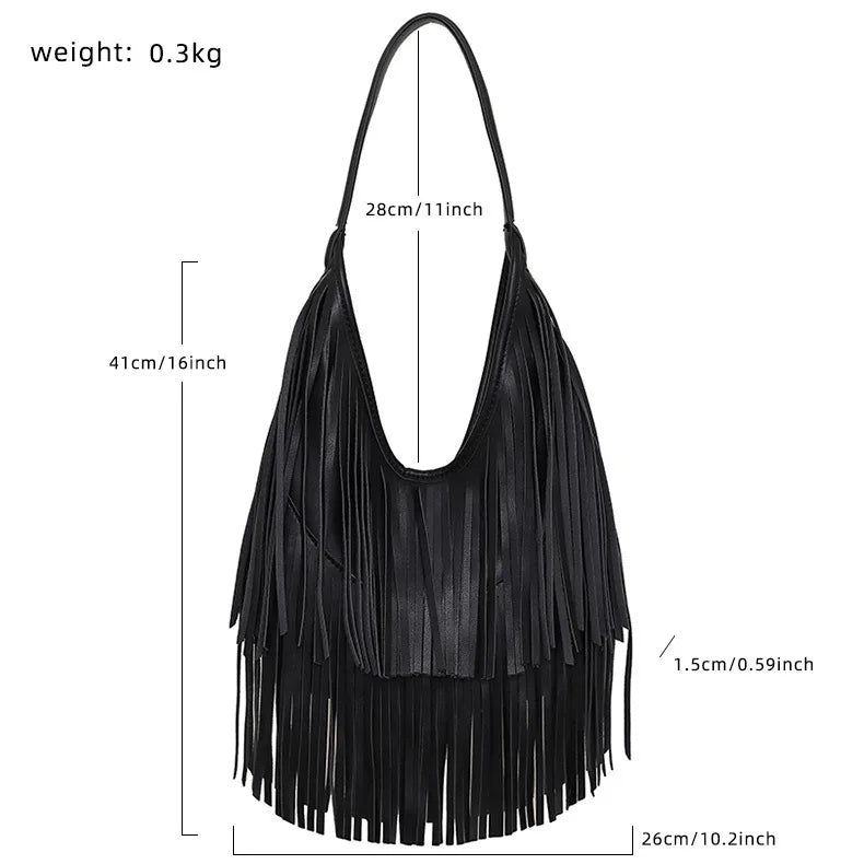 roomy faux leather hobo tote with tassel design