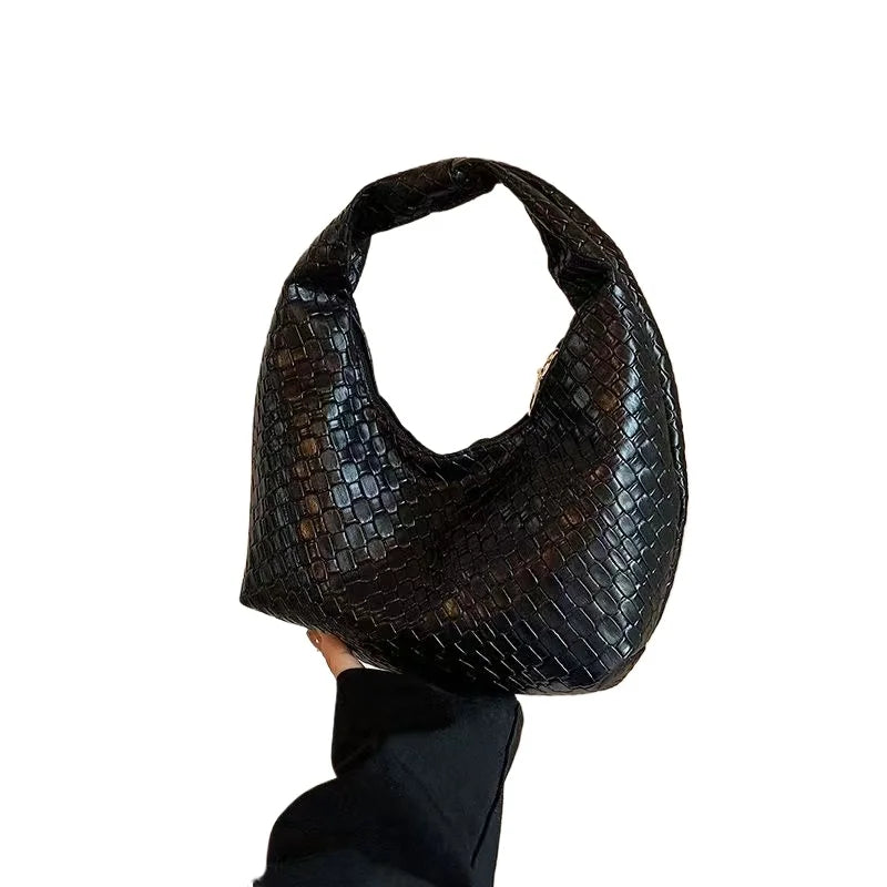 Woven Vegan Leather Hobo Bag – Soft Slouchy Shoulder Purse with Zipper Closure