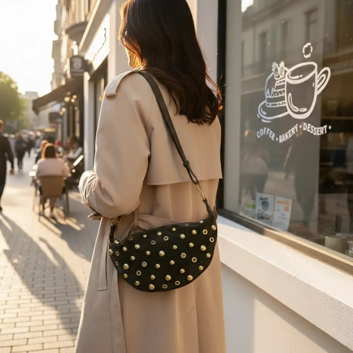Studded Shoulder Bag – Retro Crossbody with Metal Charm
