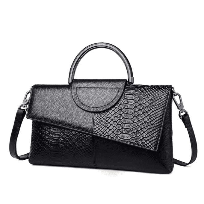 Textured Faux Leather Envelope Bag Black 