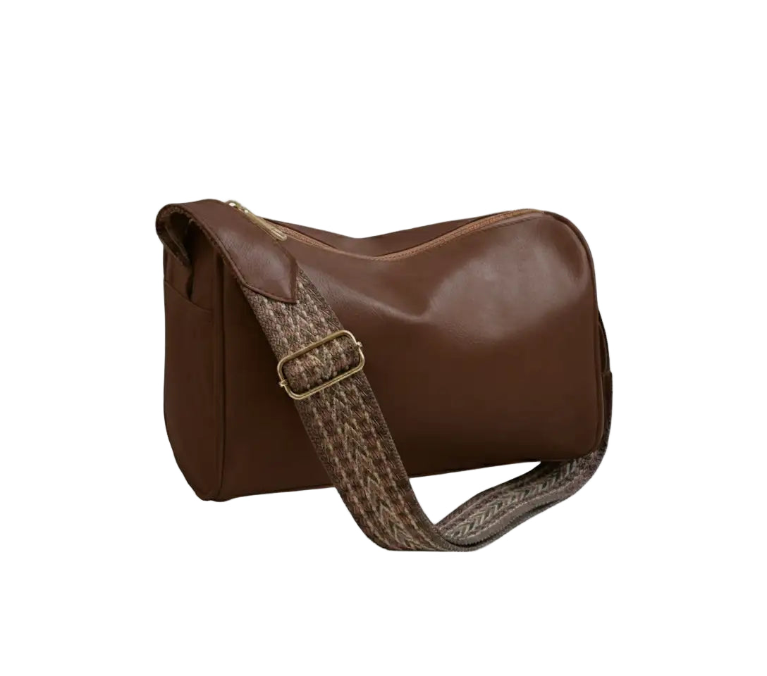 Vintage Faux Leather Boston Bag Coffee