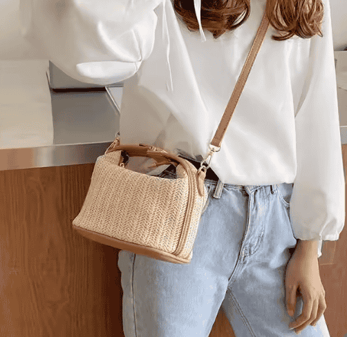 Woven Straw Bucket Bag