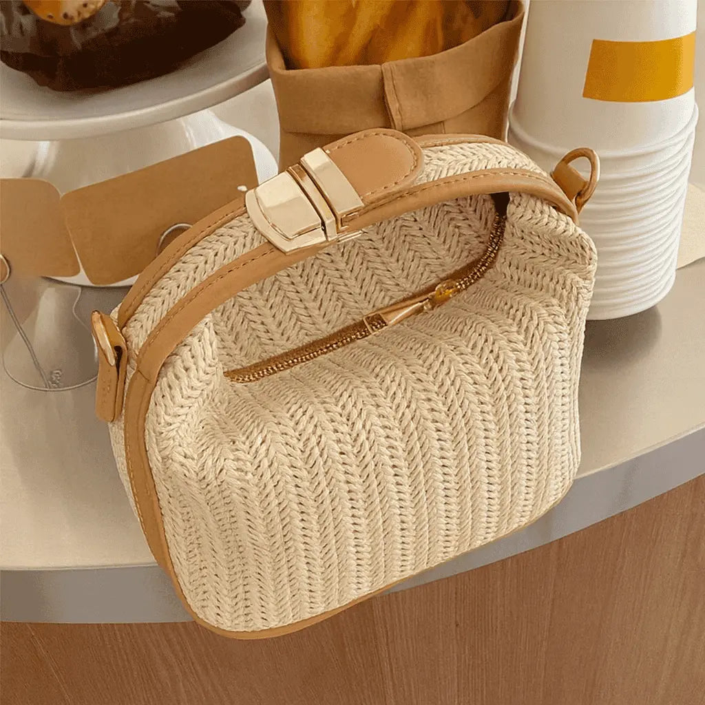 Compact woven straw crossbody bag for everyday use
