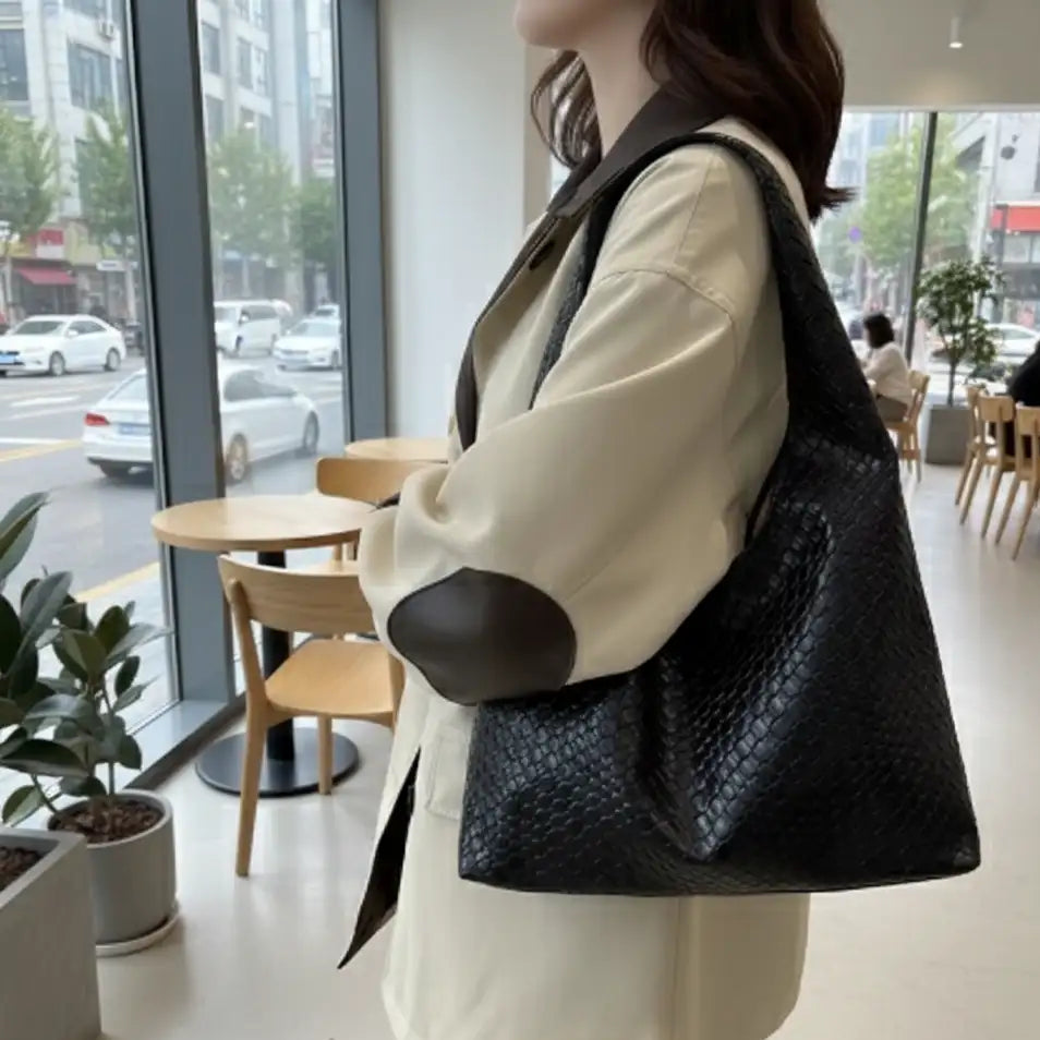 Woven Vegan Leather Hobo Bag