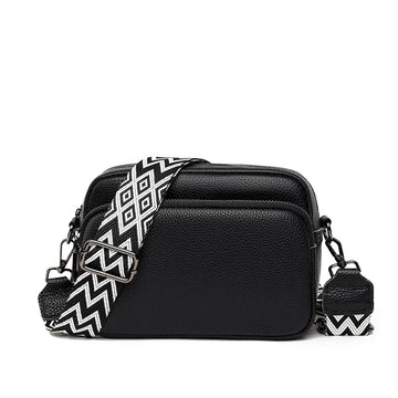 faux leather crossbody bag with geometric strap for daily use