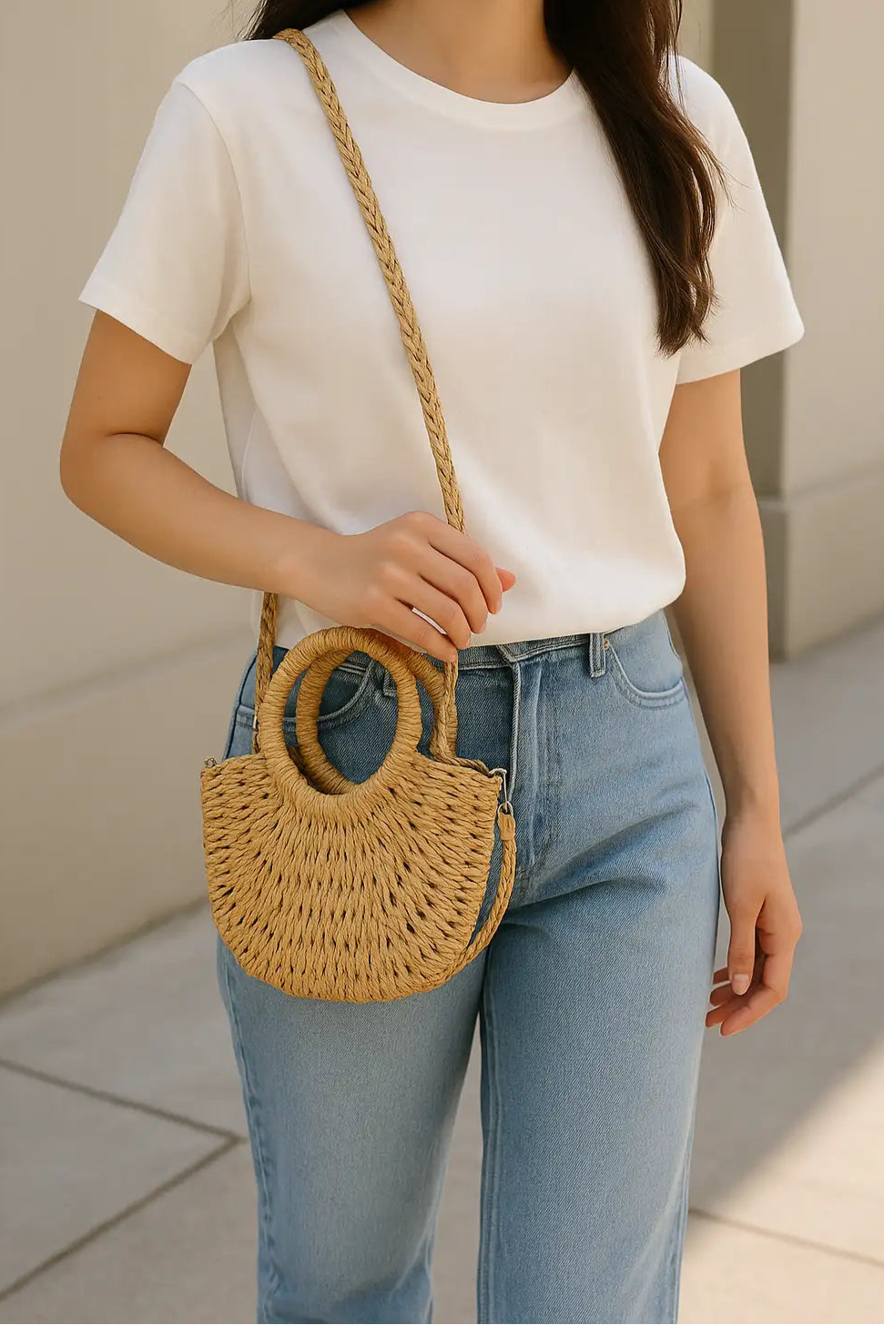 Handwoven Straw Half-Moon Bag – Summer Rattan Beach Shoulder & Crossbody Tote