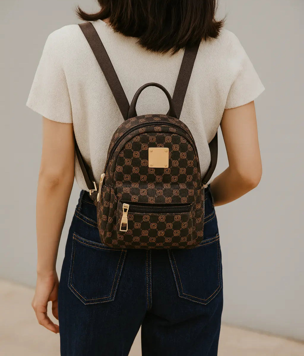 trendy faux leather mini backpack pink brown